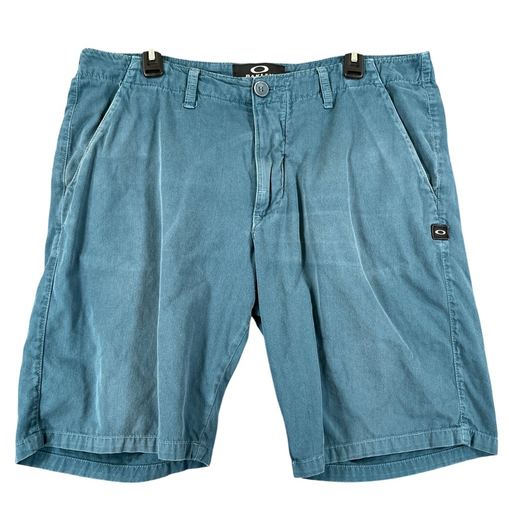 Oakley Chino Shorts Men 36 Teal Blue Flat Front Regular Fit Casual Everyday Wear